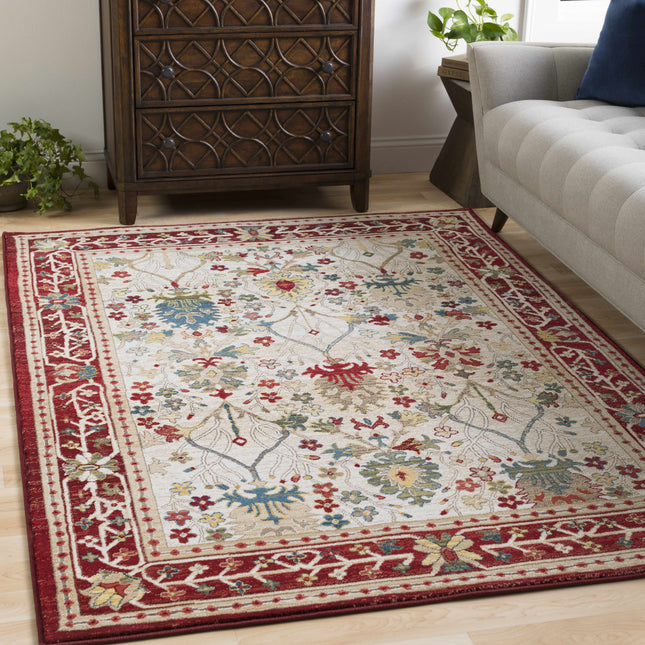 Neola White/Red Damask Area Rug Rugs TriadCommerceInc