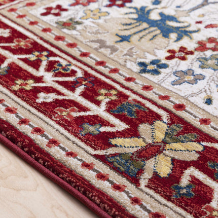 Neola White/Red Damask Area Rug Rugs TriadCommerceInc