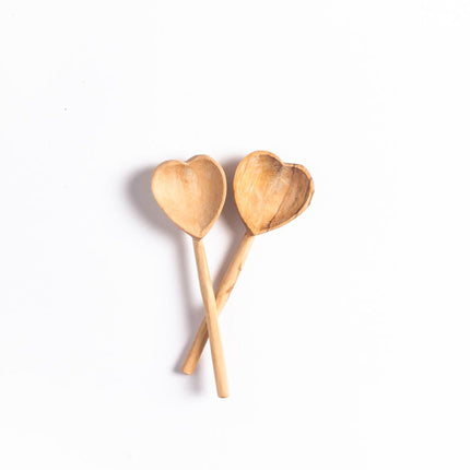 Olive Wood Heart Teaspoon Pair Kitchen & Dining TriadCommerceInc   
