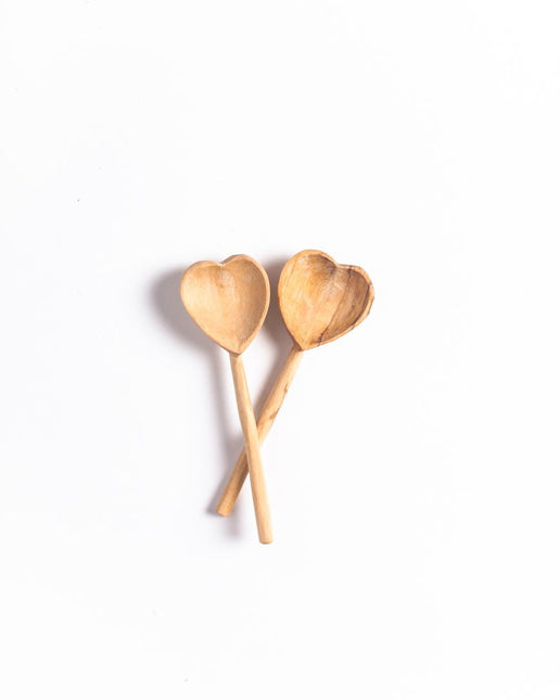 Olive Wood Heart Teaspoon Pair Kitchen & Dining TriadCommerceInc   