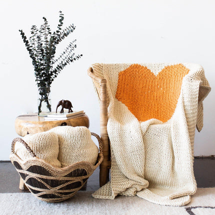 Hand-Knitted Merino Wool Heart Throw Blanket Throw Pillows & Blankets TriadCommerceInc