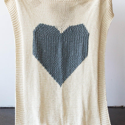 Hand-Knitted Merino Wool Heart Throw Blanket Throw Pillows & Blankets TriadCommerceInc Grey
