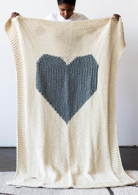 Hand-Knitted Merino Wool Heart Throw Blanket Throw Pillows & Blankets TriadCommerceInc Grey