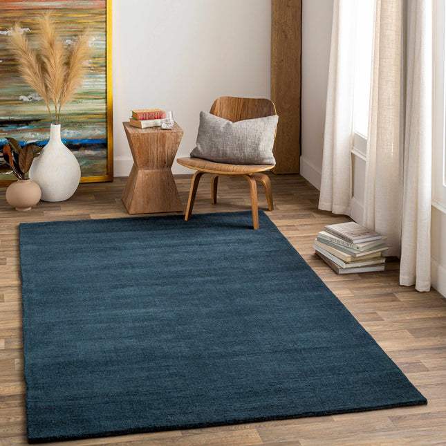 Brockton Solid Wool Dark Blue Area Rug Rugs TriadCommerceInc