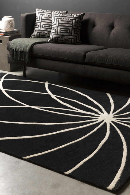 Davison Black Geometric Wool Carpet - Promo Rugs TriadCommerceInc