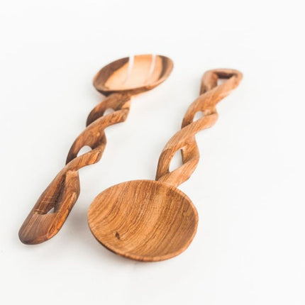 Olive Wood Spiral Salad Servers Serveware TriadCommerceInc   