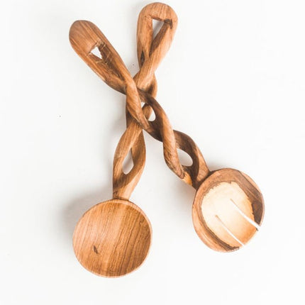 Olive Wood Spiral Salad Servers Serveware TriadCommerceInc   