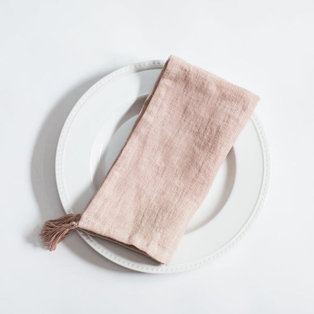 Stone Washed Linen Tasseled Napkins Cloth Napkins TriadCommerceInc Blush Set of 4