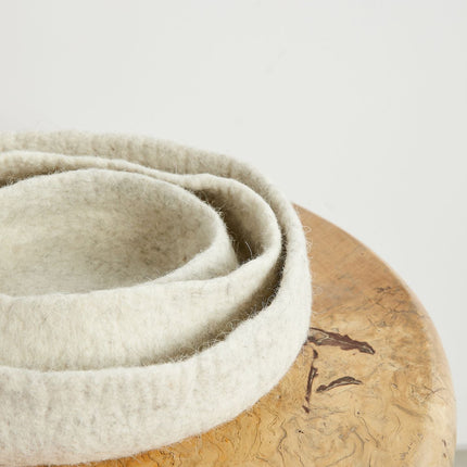 Natural White Hand Felted Nesting Bowls Baskets & Vessels TriadCommerceInc