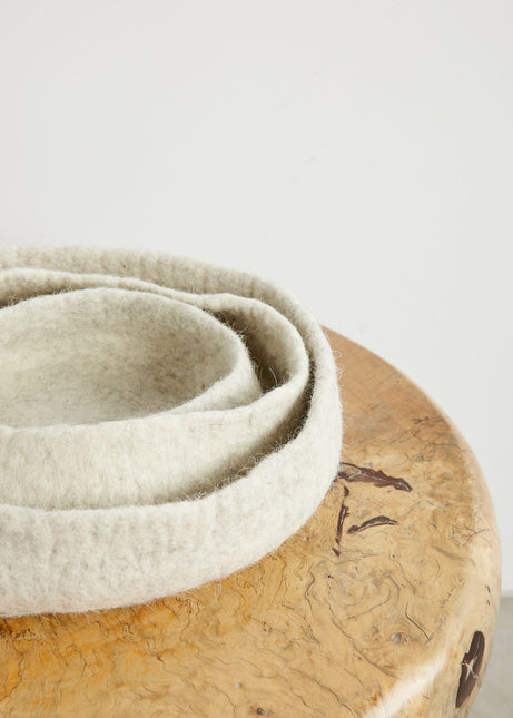 Natural White Hand Felted Nesting Bowls Baskets & Vessels TriadCommerceInc