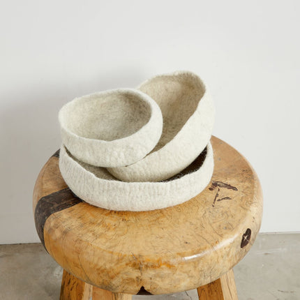 Natural White Hand Felted Nesting Bowls Baskets & Vessels TriadCommerceInc Set of 3