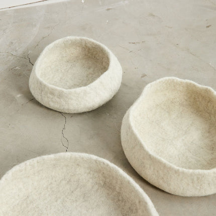 Natural White Hand Felted Nesting Bowls Baskets & Vessels TriadCommerceInc
