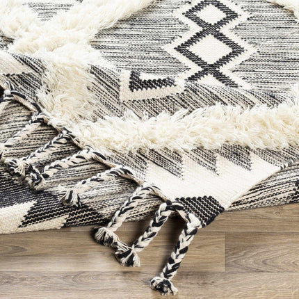 Jarales Cream/Black Tribal Tassel Wool Rug - Clearance Rugs TriadCommerceInc