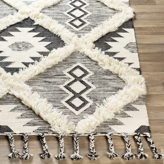 Jarales Cream/Black Tribal Tassel Wool Rug - Clearance Rugs TriadCommerceInc