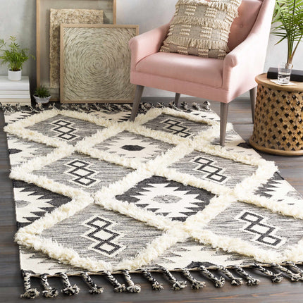 Jarales Cream/Black Tribal Tassel Wool Rug - Clearance Rugs TriadCommerceInc