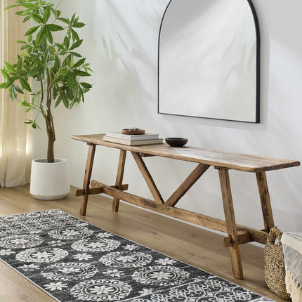 Kahraman Black&White Floral Washable Area Rug Rugs TriadCommerceInc 2'7" x 7'3" Runner