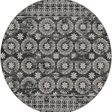 Kahraman Black&White Floral Washable Area Rug Rugs TriadCommerceInc 6'7" Round