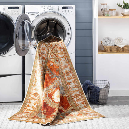 Kullar Orange Washable Area Rug Rugs TriadCommerceInc