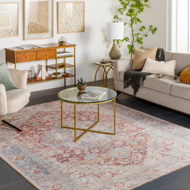 Cream Rust Leeston Vintage Washable Area Rug - Clearance Rugs TriadCommerceInc