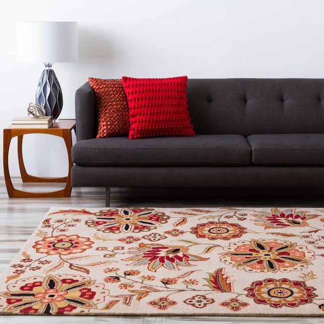 Longford Beige Floral Wool Carpet Rugs TriadCommerceInc