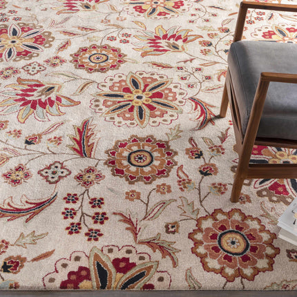 Longford Beige Floral Wool Carpet Rugs TriadCommerceInc