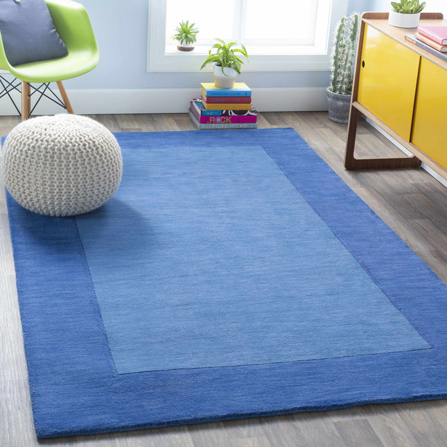Macedon Blue Bordered Wool Rug Rugs TriadCommerceInc