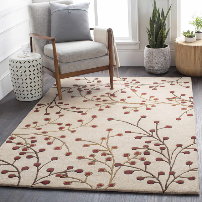 Elsu Beige&Burgandy Wool Rug Rugs TriadCommerceInc
