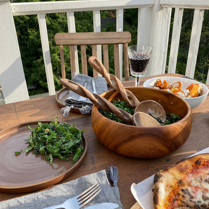 Olive Wood Spiral Salad Servers Serveware TriadCommerceInc   