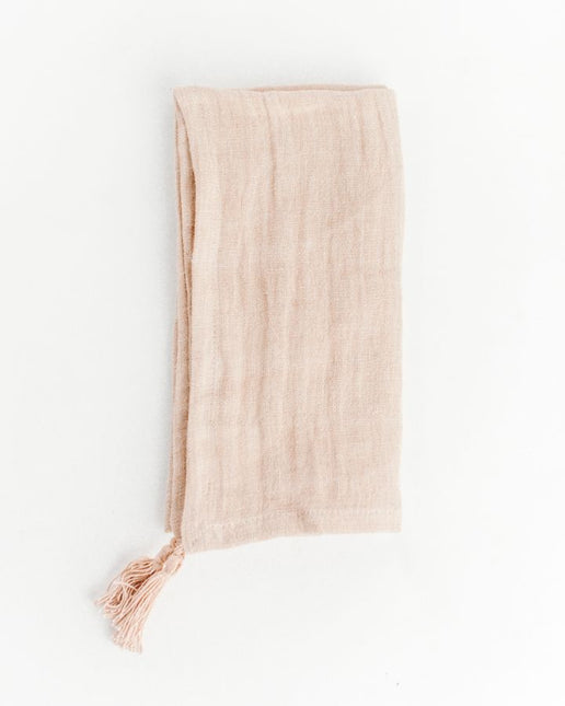 Stone Washed Linen Tasseled Napkins Cloth Napkins TriadCommerceInc Blush Set of 2