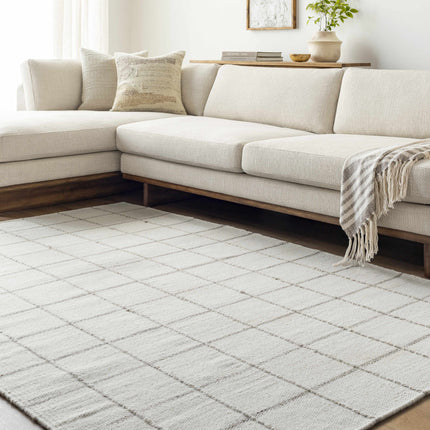 Nissa White Gray Checkered Wool Rug Rugs TriadCommerceInc