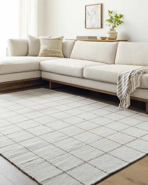 Nissa White Gray Checkered Wool Rug Rugs TriadCommerceInc