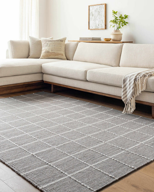 Nissa Gray Checkered Wool Rug Rugs TriadCommerceInc