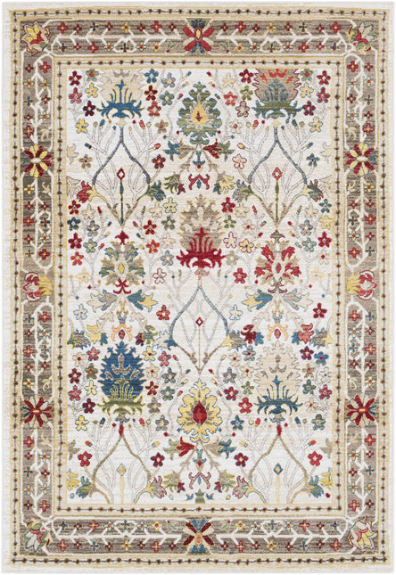 Neola White/Brown Damask Area Rug Rugs TriadCommerceInc 5'1" x 7'5" Rectangle