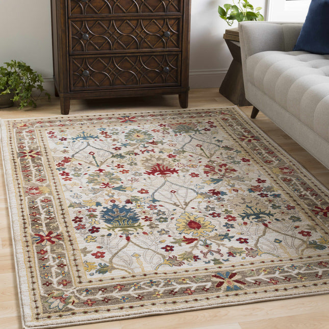 Neola White/Brown Damask Area Rug Rugs TriadCommerceInc