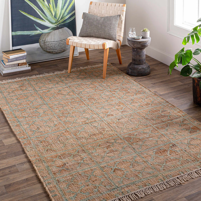 Rice Dusty Sage Fringed Jute Carpet Rugs TriadCommerceInc