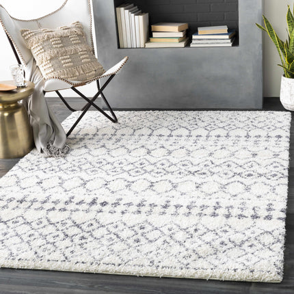 Navassa White/Gray Trellis Plush Rug Rugs TriadCommerceInc