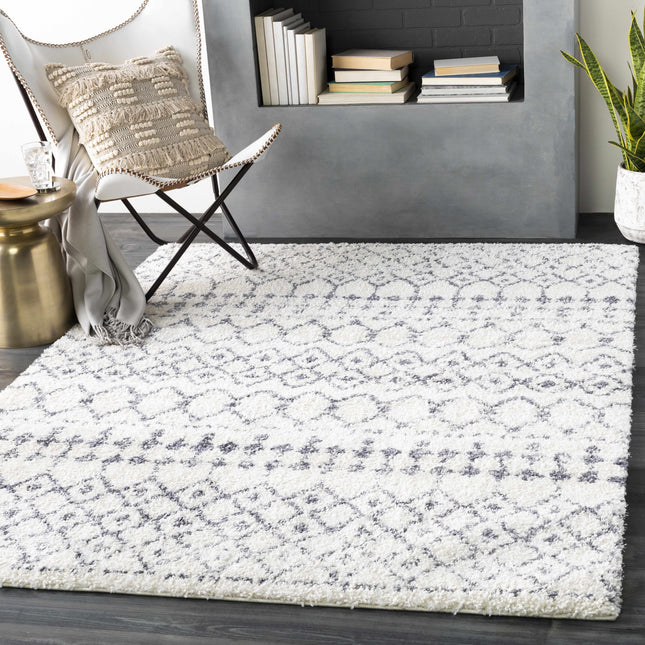 Navassa White/Gray Trellis Plush Rug Rugs TriadCommerceInc