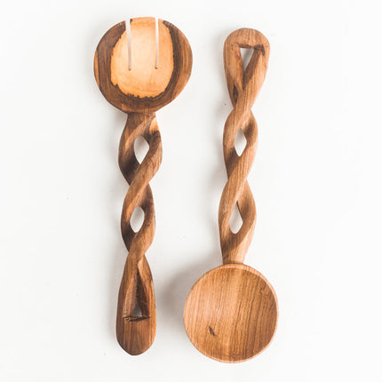 Olive Wood Spiral Salad Servers Serveware TriadCommerceInc   