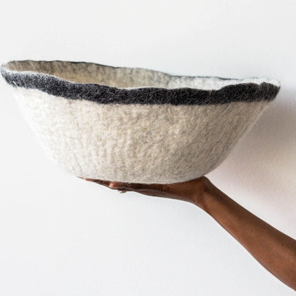 Orbit Hand-Felted Wool Natural White and Black Bowl Baskets & Vessels TriadCommerceInc