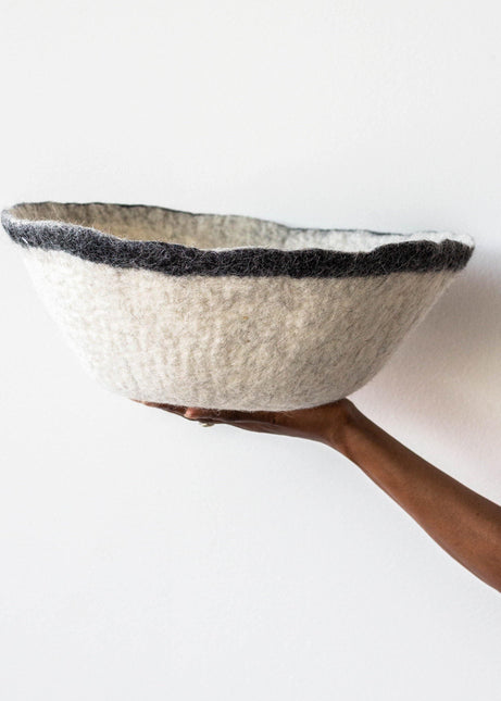 Orbit Hand-Felted Wool Natural White and Black Bowl Baskets & Vessels TriadCommerceInc