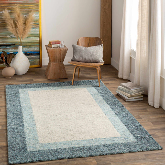 Padada Green Bordered Cream Wool Rug Rugs TriadCommerceInc