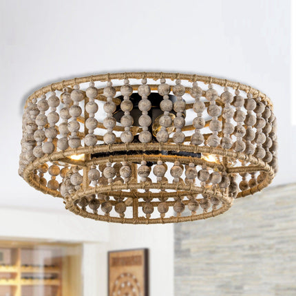 Farmhouse 3-Light Wood Beaded Flush Mount Ceiling Lights Decor Home Decor > Lighting > Ceiling Lights TriadCommerceInc