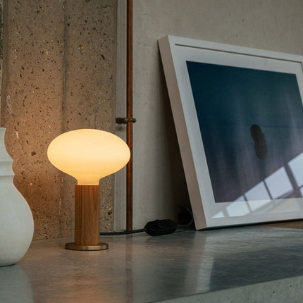 Knuckle Table Lamp in Walnut + Oval Dim to Warm Table Lamps TriadCommerceInc