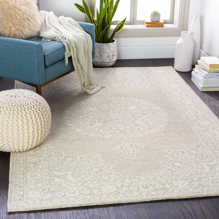 Roessleville Cream Wool Area Rug Rugs TriadCommerceInc