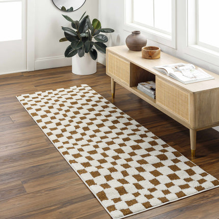 Lajos Brown Checkered Area Rug Rugs TriadCommerceInc