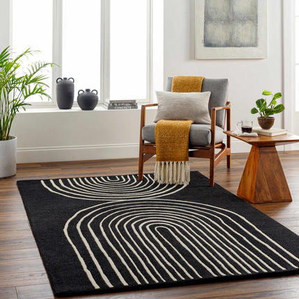 Fuat Black Wool Rug Rugs TriadCommerceInc