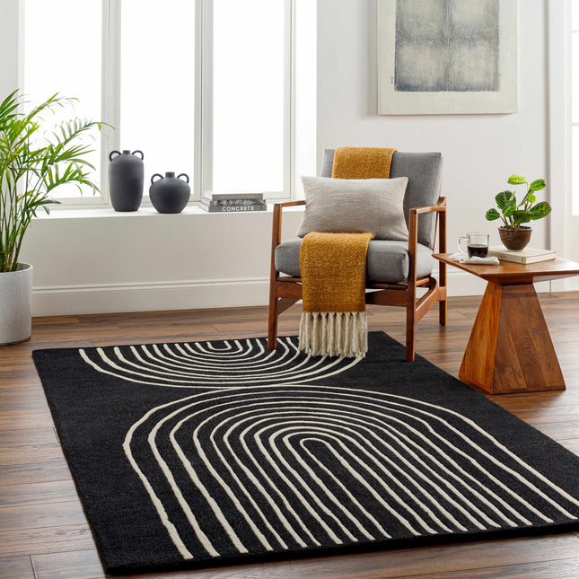 Fuat Black Wool Rug Rugs TriadCommerceInc