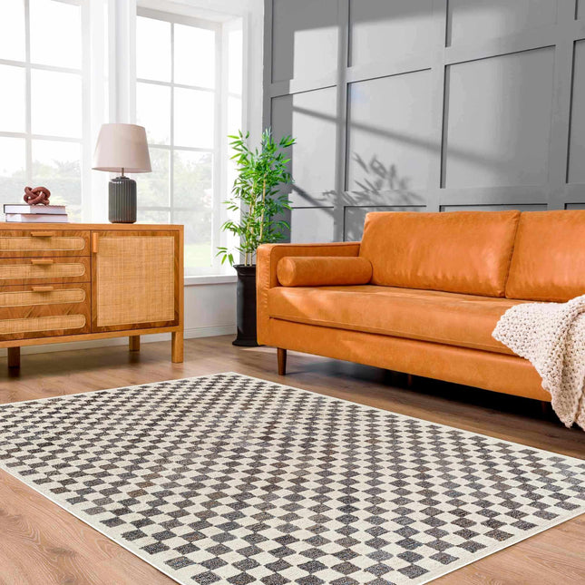 Halen Taupe Checkered Area Rug Rugs TriadCommerceInc