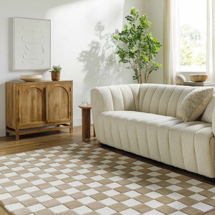 Timin Brown Checkered Wool Area Carpet Rugs TriadCommerceInc