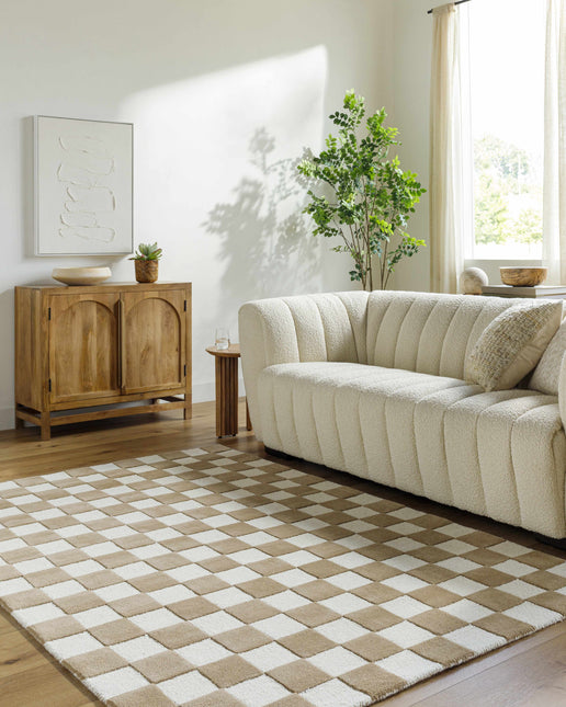 Timin Brown Checkered Wool Area Carpet Rugs TriadCommerceInc